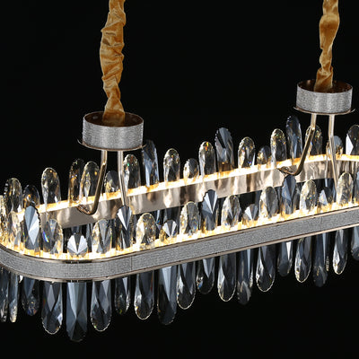 Long Crystal Rectangle Golden Lamp Body Modern Chandelier