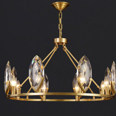 Round Leaf Brass Crystal Chandelier