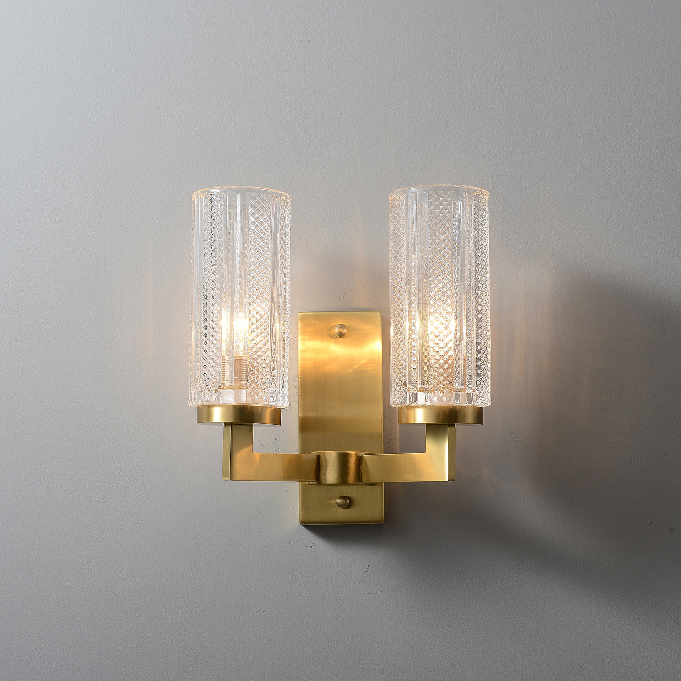 2-Lights Transparent Glass Wall Sconce