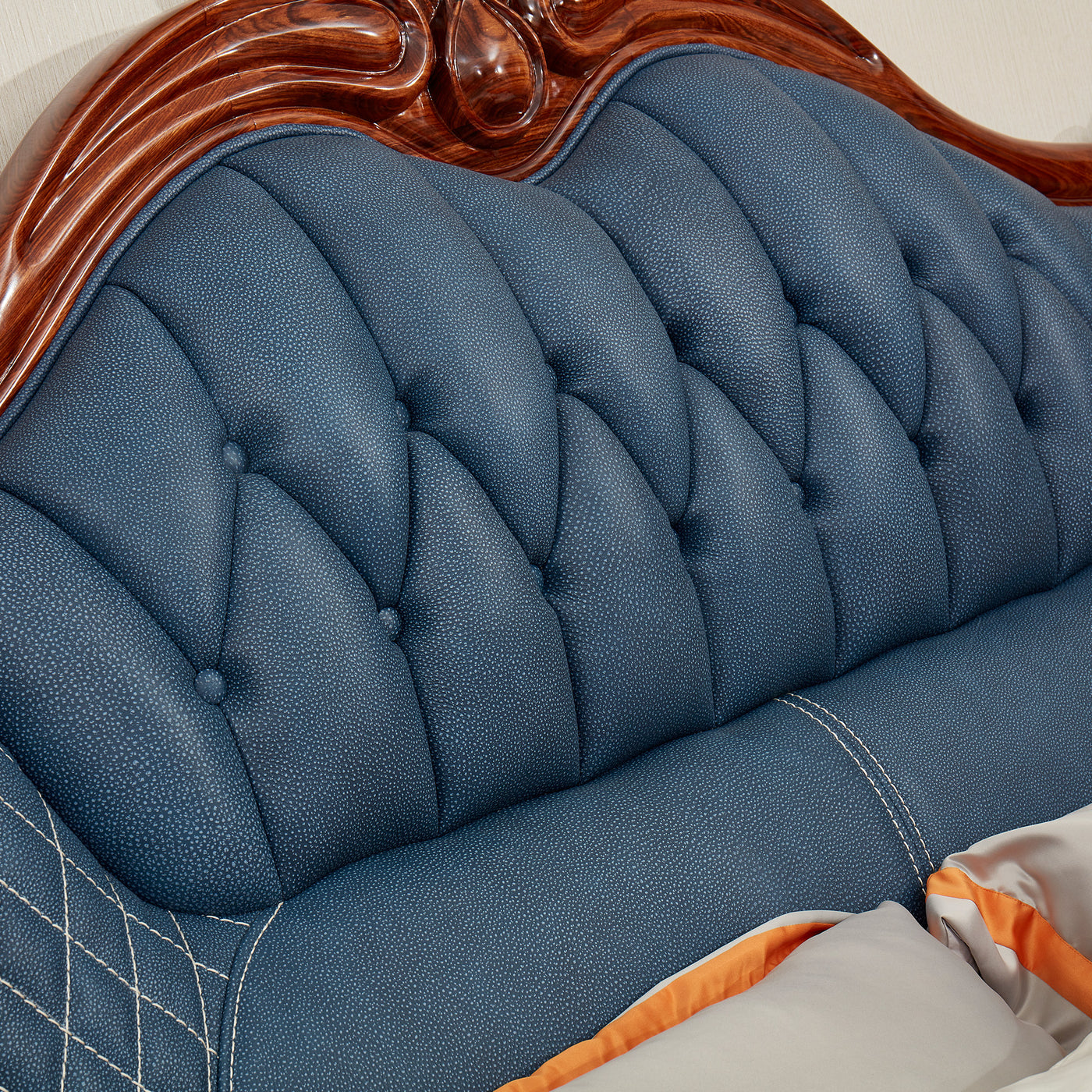 Luxury ebony wood leather bed