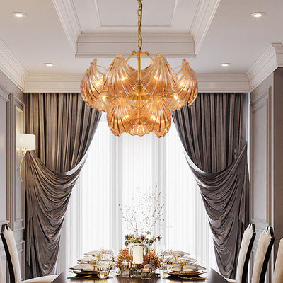 Amber Shell Two-layer Round Chandelier D24"