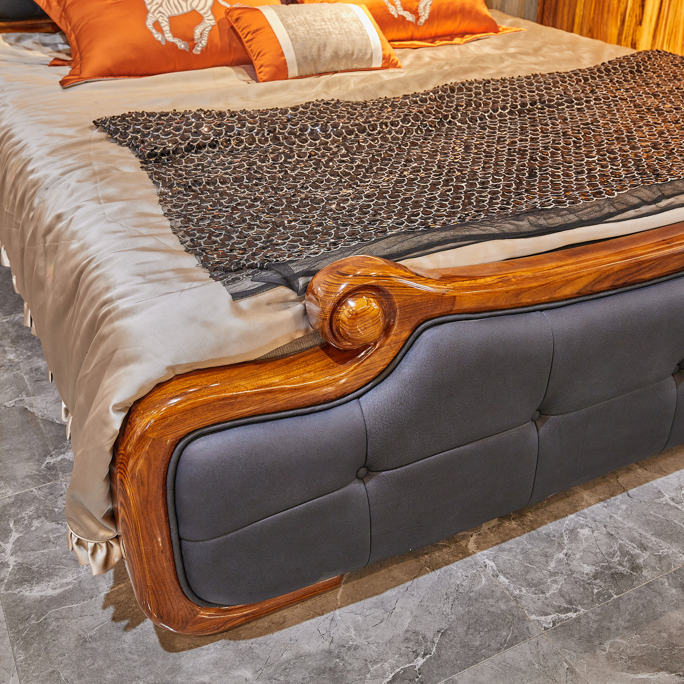 Luxury ebony wood leather bed