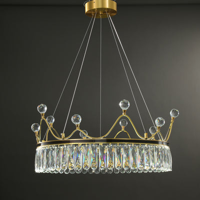 Creative Crown Crystal Round Golden Lamp Body Modern Chandelier