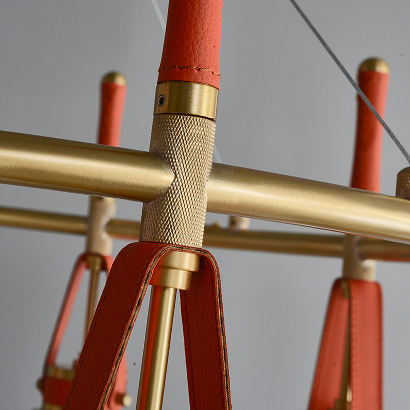 Luxury and full copper red leather chandelier