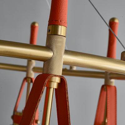 Luxury and full copper red leather chandelier