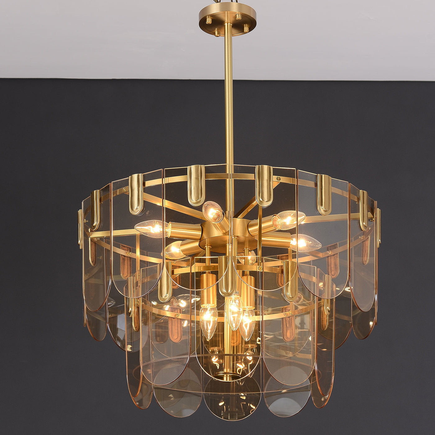 Amber Brass Glass Chandelier