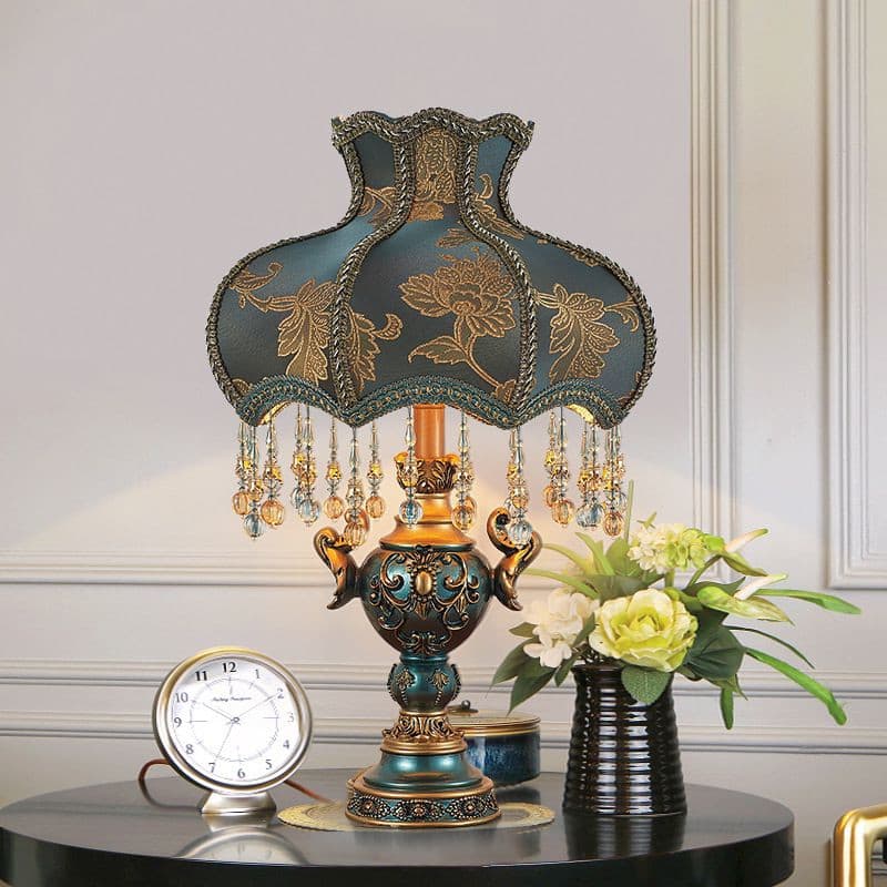 Printed fabric blue table lamp