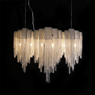 Hand-Woven Aluminum Chain Tassel Chandelier