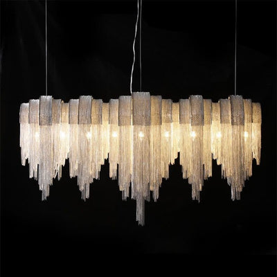 Hand-Woven Aluminum Chain Tassel Chandelier
