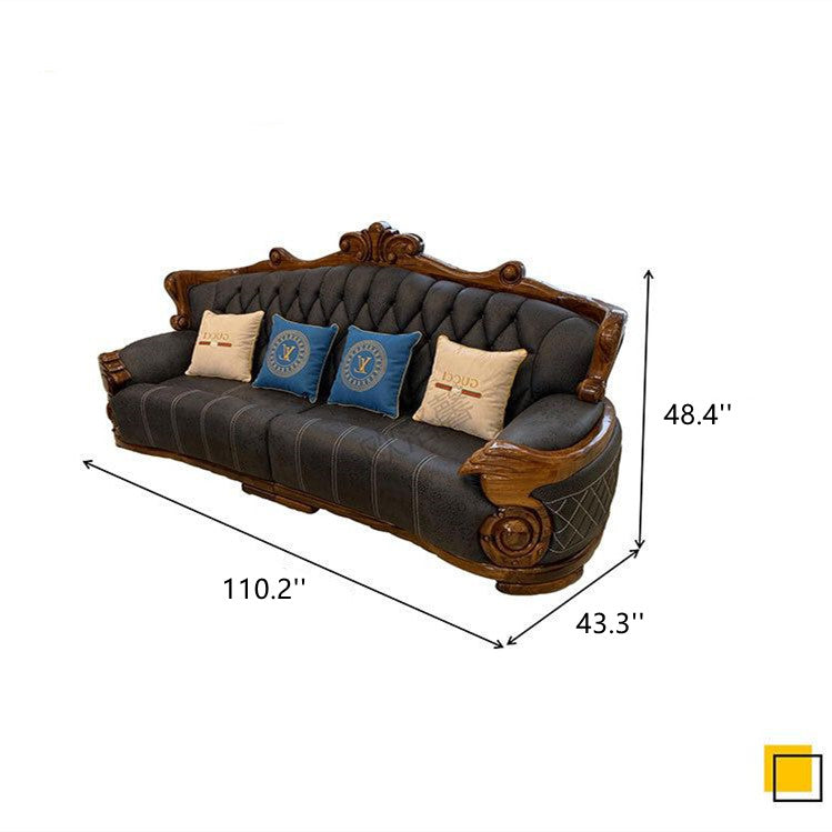 Luxury ebony wood leather sofa