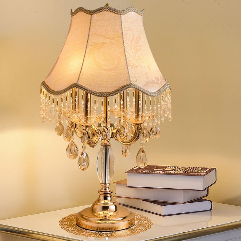 Printed fabric gold table lamp