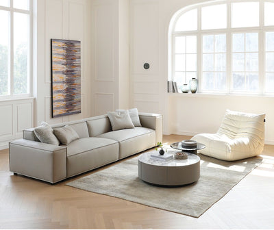 Cream Leather Sofa Simple Style Straight Row Sleeper Sofa