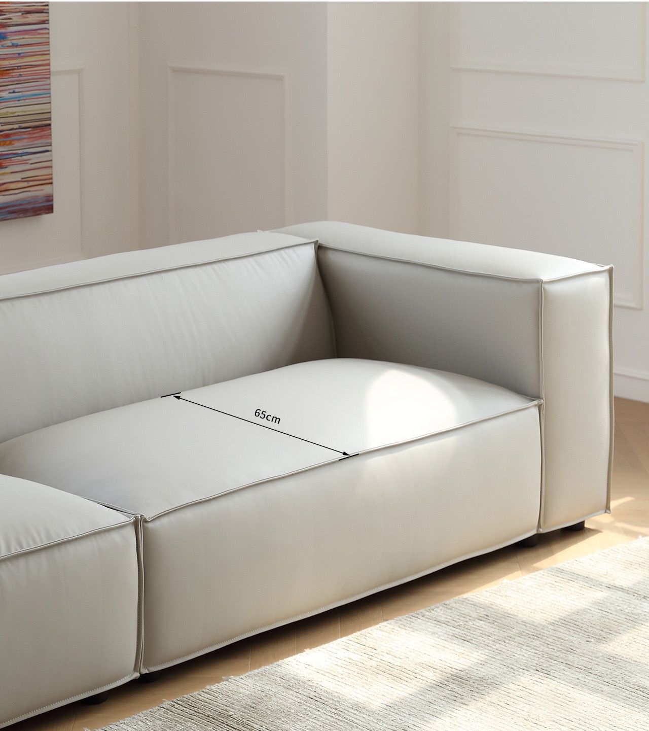 Cream Leather Sofa Simple Style Straight Row Sleeper Sofa