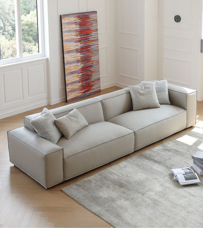 Cream Leather Sofa Simple Style Straight Row Sleeper Sofa