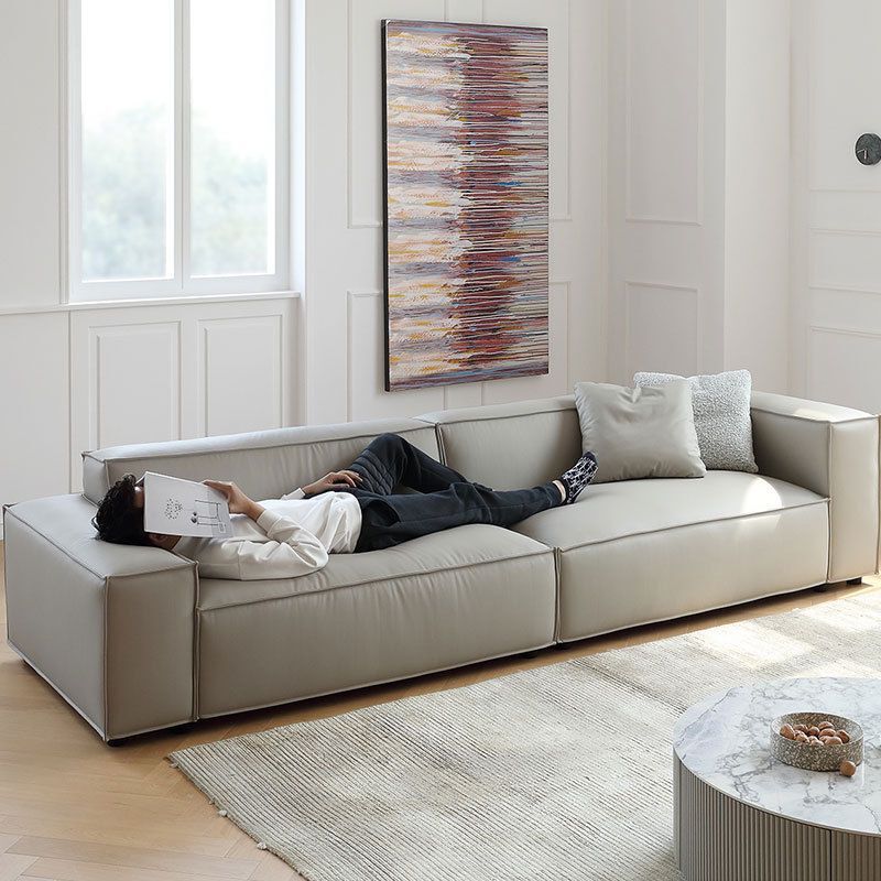 Cream Leather Sofa Simple Style Straight Row Sleeper Sofa