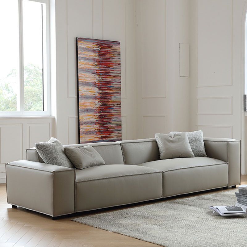 Cream Leather Sofa Simple Style Straight Row Sleeper Sofa