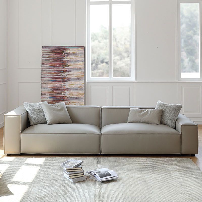 Cream Leather Sofa Simple Style Straight Row Sleeper Sofa