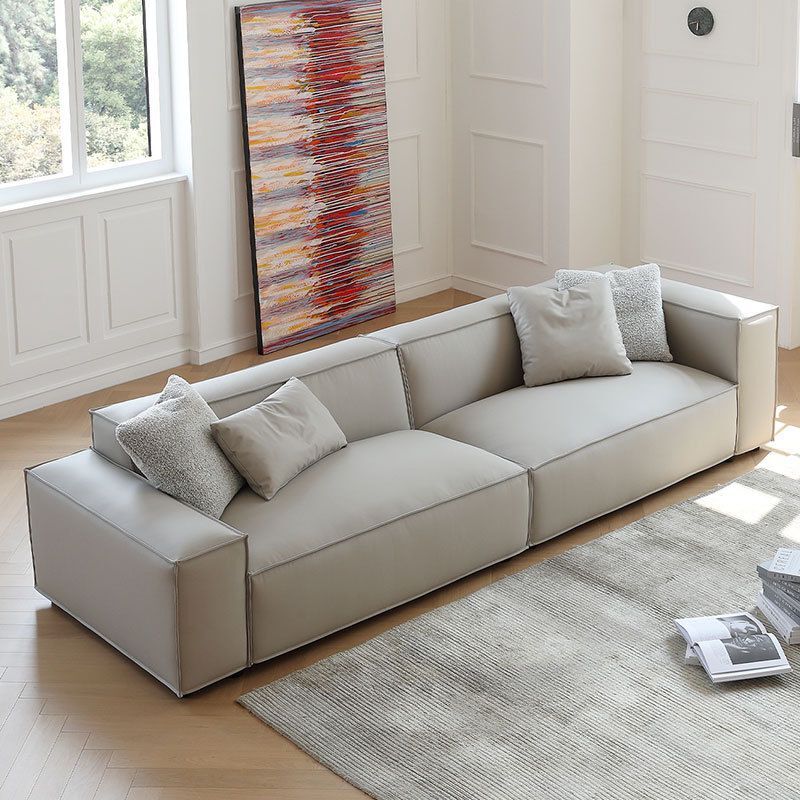 Cream Leather Sofa Simple Style Straight Row Sleeper Sofa