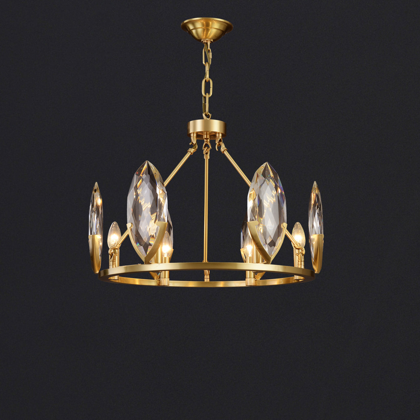 Round Leaf Brass Crystal Chandelier