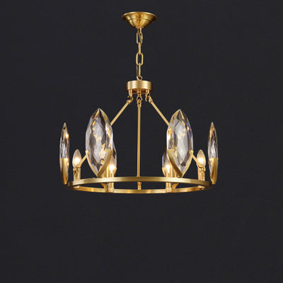 Round Leaf Brass Crystal Chandelier