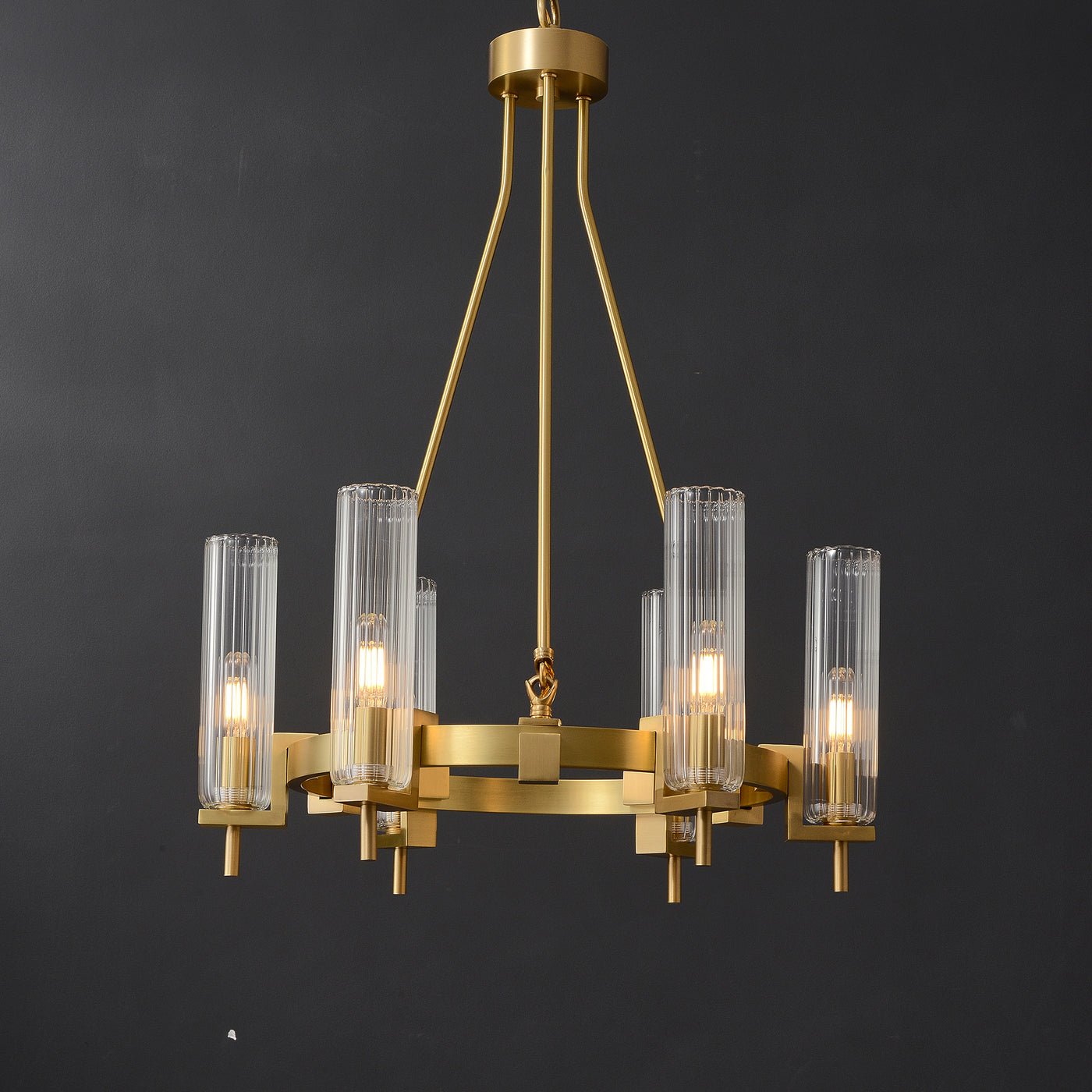 Modern Geometrical Clear Glass Brass Chandelier