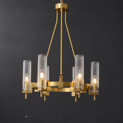 Modern Geometrical Clear Glass Brass Chandelier