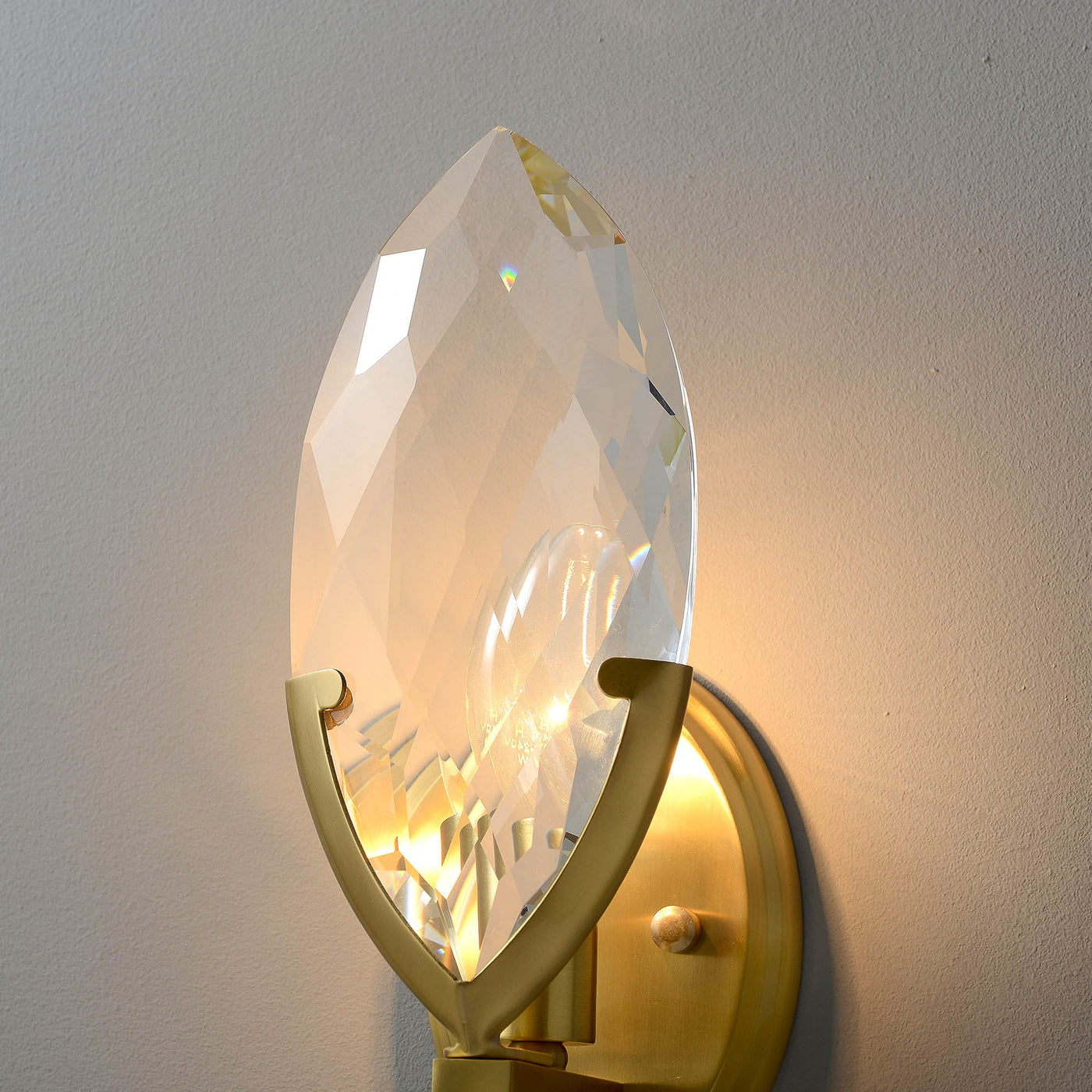 Leaf Brass Crystal Wall Sconce