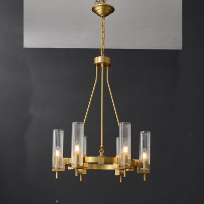 Modern Geometrical Clear Glass Brass Chandelier