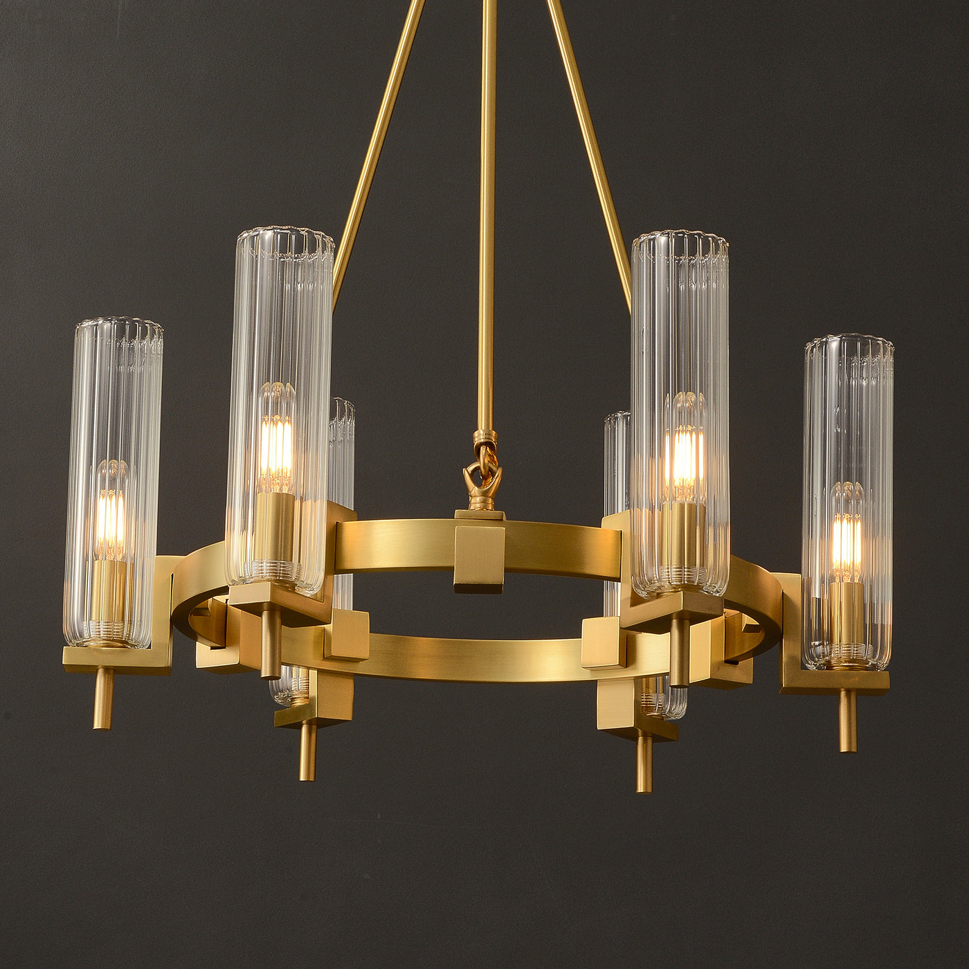 Modern Geometrical Clear Glass Brass Chandelier
