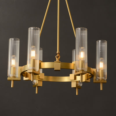 Modern Geometrical Clear Glass Brass Chandelier
