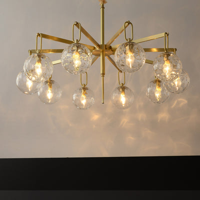 10 Lights Glass Round Ball Modern Brass Chandelier