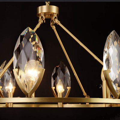 Round Leaf Brass Crystal Chandelier