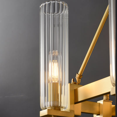 Modern Geometrical Clear Glass Brass Chandelier